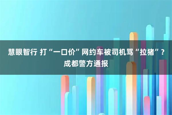 慧眼智行 打“一口价”网约车被司机骂“拉猪”？成都警方通报